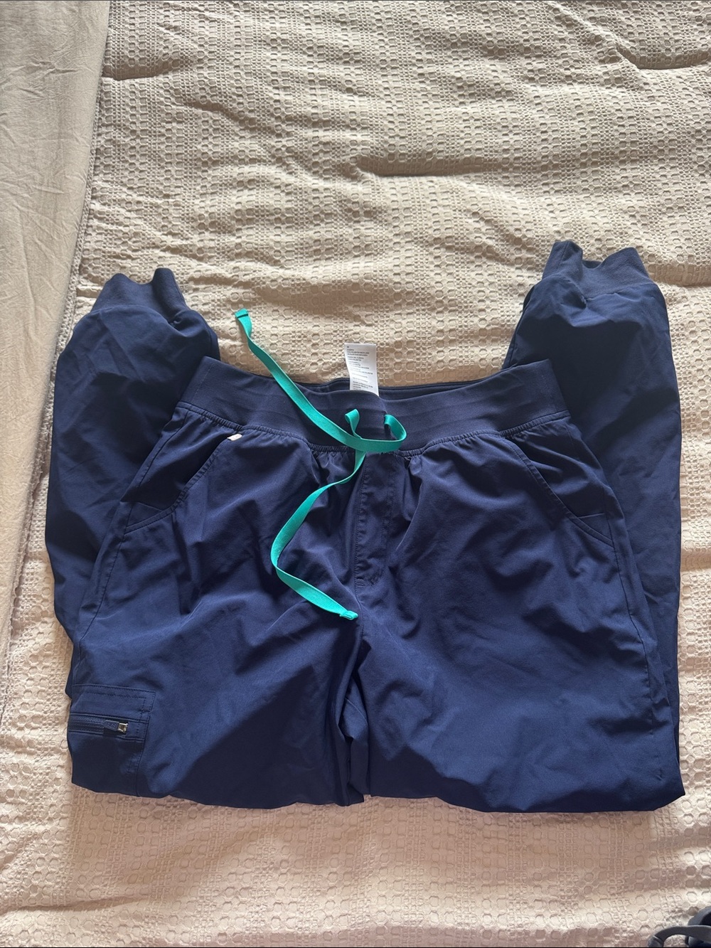 Figs Blue jogger Scrub Pants with Teal Drawstring